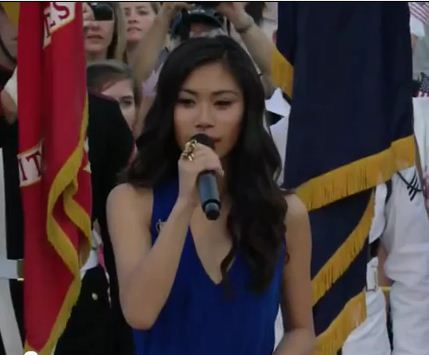 Jessica Sanchez singing the National Anthem at the PBS Memorial Day Concert 2012 Jessica Sanchez singing the National Anthem at the PBS Memorial Day Concert 2012